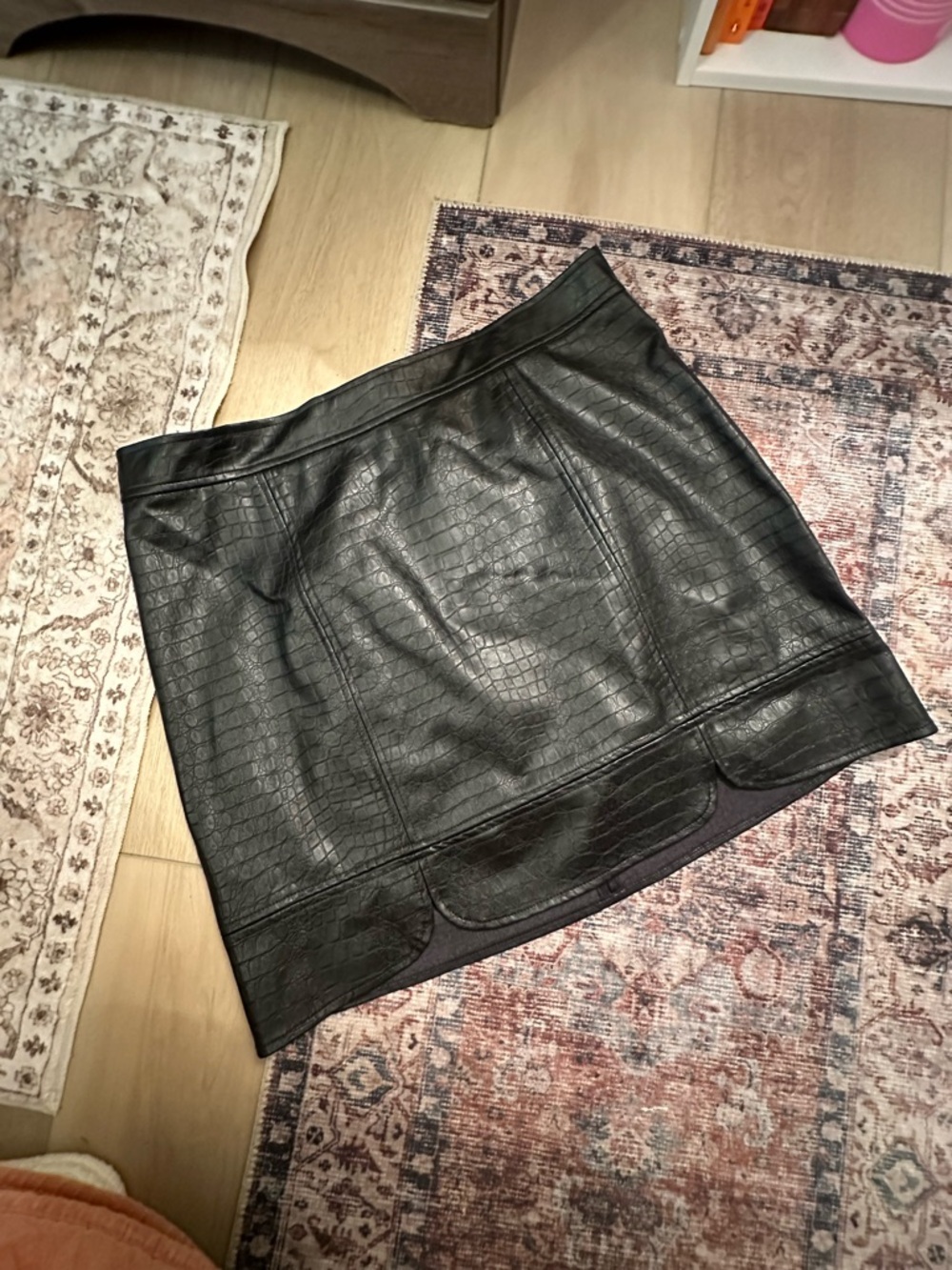 Skies Are Blue Black Croc-Embossed Faux Leather Mini Skirt